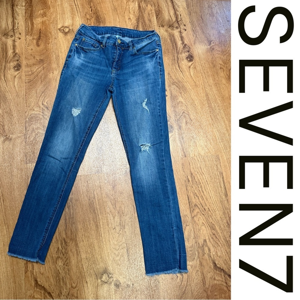 Seven7 Skinny Jeans Women’s Size 4 – Medium Wash Distressed Raw Hem Denim - Picture 2 of 6